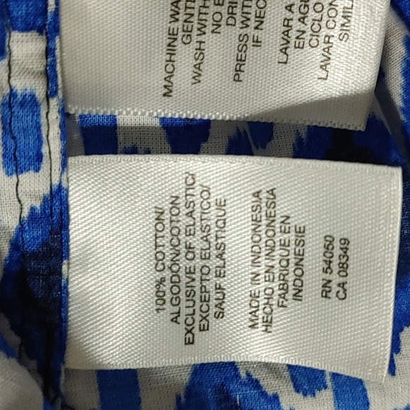 Jones New York Blue Patterned Women's XL Top Puff Sleeve Tassels Elastic Hem - Picture 8 of 8